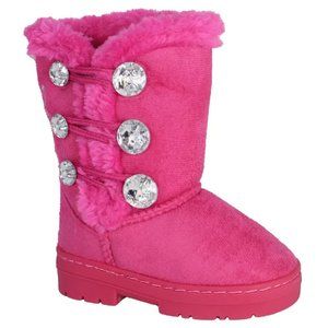 Bebe Girls Rhinestone Button Faux Fur Winter Boots | Size 8 Toddler | NIB